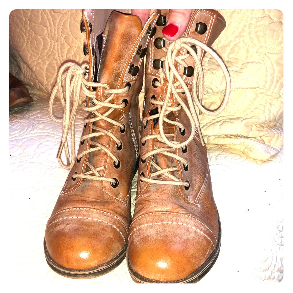 Tan combat boots